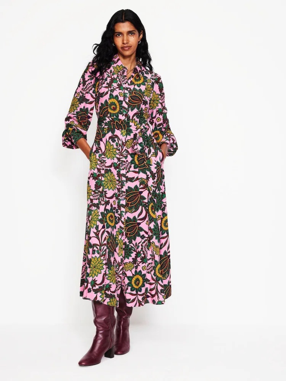 Boden Pink Martha Godet Maxi Shirt Dress 4